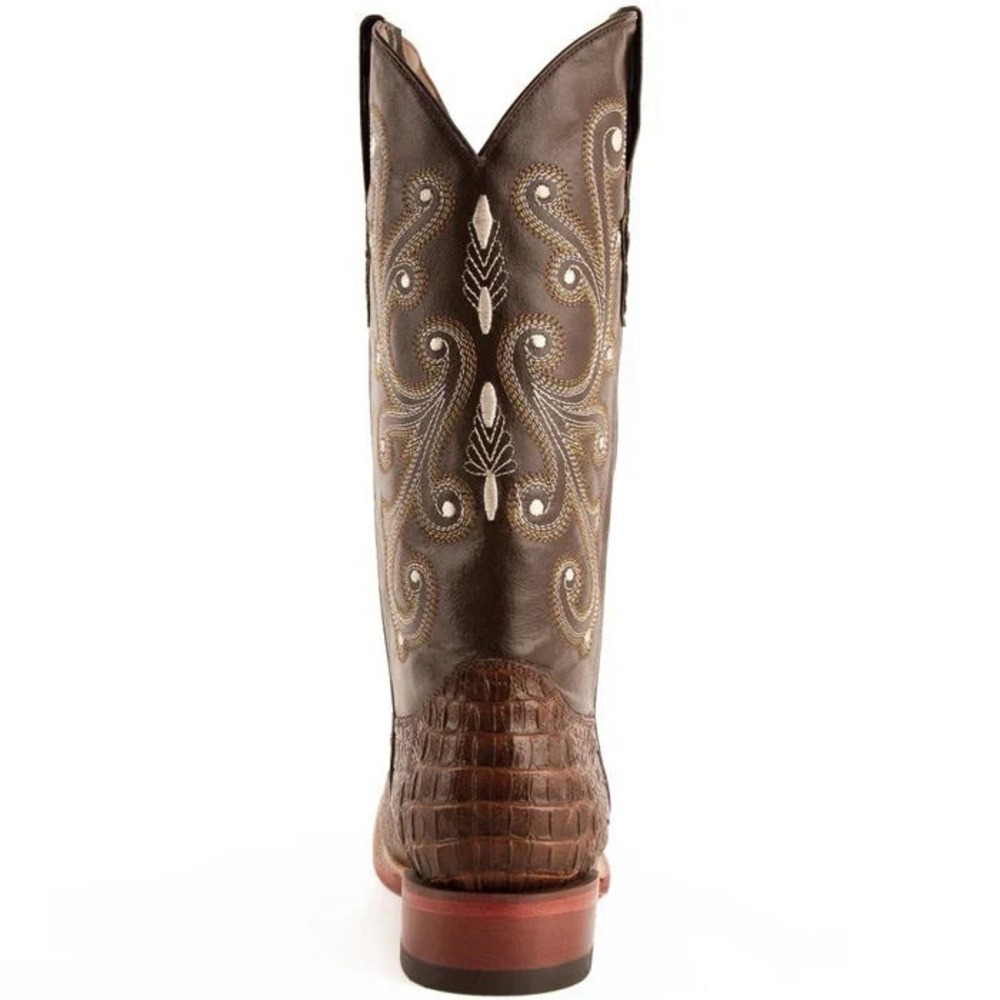Ferrini Stampede Mens 8.5 Caiman Square Toe Cowboy Boot Sport Rust Brown Leather - Picture 3 of 6